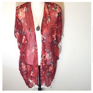 ☀Flash Sale☀ Floral Print Wine Kimono